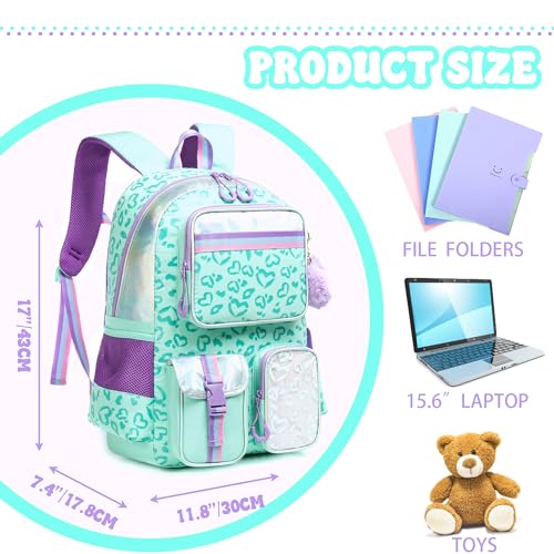 Meetbelify Aesthetic Backpack for Elementary to Teen Girls, Cute Bookbag for Kids 8-10 - color: Green