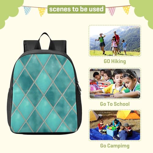 Lightweight Waterproof Backpack with Teal Watercolor Geometric Plaid Design - Durable Travel Daypack for Everyday Use#321