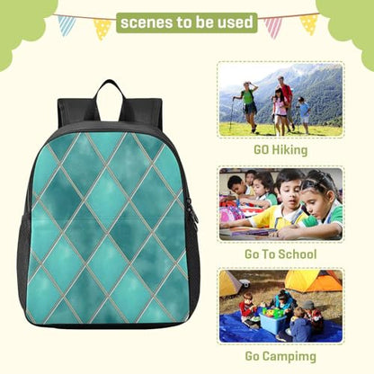 Lightweight Waterproof Backpack with Teal Watercolor Geometric Plaid Design - Durable Travel Daypack for Everyday Use#321