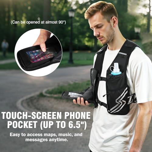 Running Vest for Women Men, Running Hydration Vest with 500ml Soft Flask & Touch-Screen Phone Pocket, Reflective Lightweight Hydration Backpack for Hiking with Adjustable Chest Waist Straps - size: X-Small-Small (Chest 25"-33")