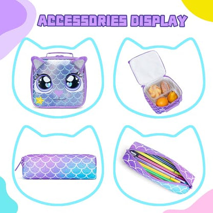 Backpacks for Girls School Bag Cute Girls Backpacks Ages 8-10 with Lunch Box Kids Bookbag Set Travel Backpack for Preschool Kindergarten Elementary Students Backpack to School Supplies - color: Mermaid