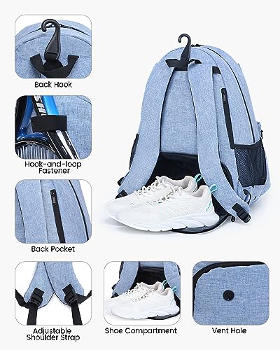 Sucipi Tennis Bag Professional Tennis Backpack for Men and Women Racket Bags Holds 2 Rackets with Ventilated Shoe Compartment - color: Blue with Shoes Compartment