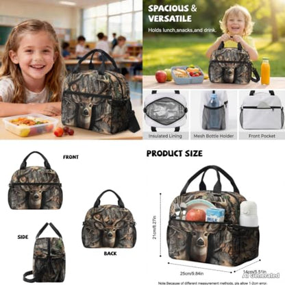 Deer Camo Backpack for Boys Backpacks with Lunch Box Water Bottle Holder Zipper Pencil Case 4PCS Set 6th Grade Backpack for Girls Kids Bookbag for Kindergarten Primary School Bags - color: Deer Camo
