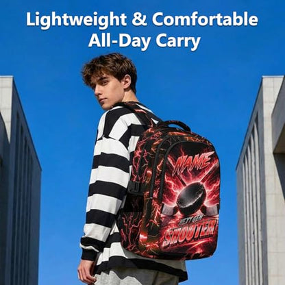 Boys Backpack for School, 17 Inch Kids Hockey Backpack with 3 Compartments - Lightweight Ice Hockey Bookbag for College Students, Reflective Ergonomic Design - color: Red