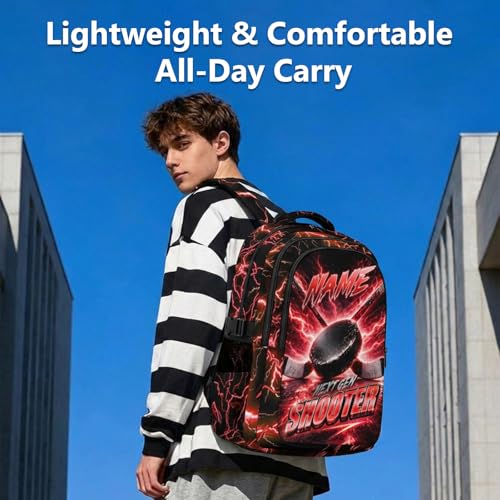 Boys Backpack for School, 17 Inch Kids Hockey Backpack with 3 Compartments - Lightweight Ice Hockey Bookbag for College Students, Reflective Ergonomic Design - color: Red