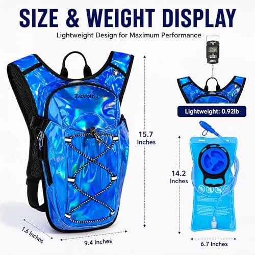 Reflective Hydration Backpack, Hydration Pack - Water Backpack with 2L Hydration Bladder, Essential for Festivals - Rave Hydration Pack for Hiking, Running, Cycling, and Festivals - color: Dark Blue