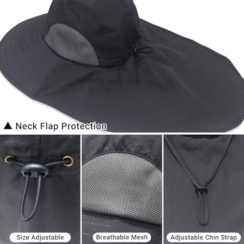 NPQQUAN Sun Hats for Men Women with Neck Flap UPF 50+ UV Protection Wide Brim Bucket Hat Safari Hiking Fishing Hats - color: Blue（lightweight）