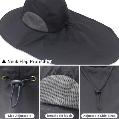 NPQQUAN Sun Hats for Men Women with Neck Flap UPF 50+ UV Protection Wide Brim Bucket Hat Safari Hiking Fishing Hats - color: Darkgray（lightweight）