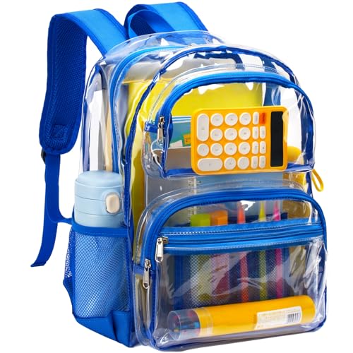 Vorspack Clear Backpack for School - Heavy Duty See Through Bookbag for Girls Boys Large Transparent Backpacks for Work, Travel - Blue - color: Blue, size: Large
