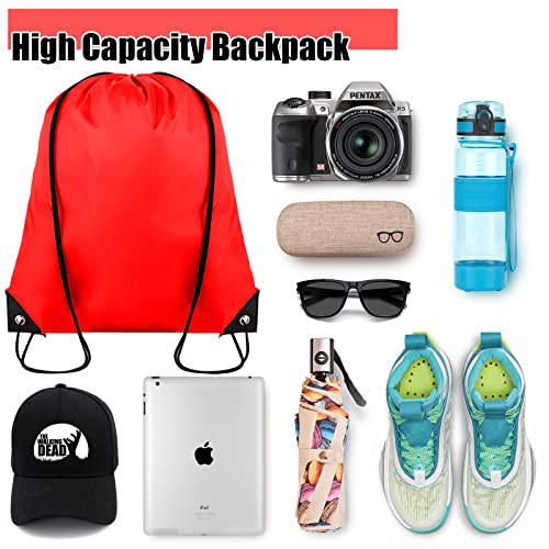 Grneric Drawstring Backpack Bulk 100Pcs Cinch Bag, Polyester Drawstring Bags for Gym Beach Sports Short Trip Party (Red) - color: Red