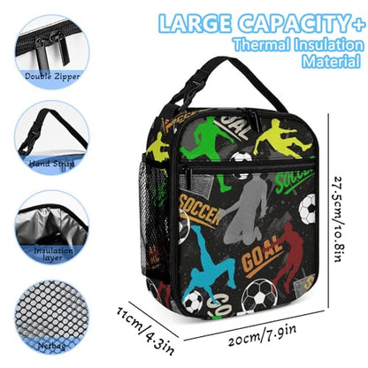 Soccer Theme Backpack Set for Kids,School Bookbag with Lunch Box and Pencil Pouch Bag(Soccer-2) - color: Soccer-2