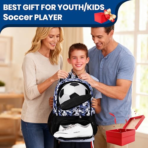 Hsmihair Soccer Bag-Soccer Backpack&Backpack for & Football Volleyball & Basketball,with Ball Compartment and Separate Cleat - color: BlueCamo