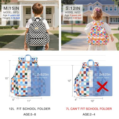 STEAMEDBUN Kids Backpack for Boys Girls 5-8, 15inch Girls Boys Backpacks Kindergarten - color: Blue Checkerboard, size: SMALL-15"H(fit folder)