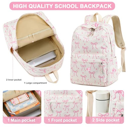 LEDAOU Backpack for Girls School Bag Kids Bookbag Teen Backpack Set Daypack with Lunch Bag and Pencil Case | Kids - color: A-bow Tie Beige