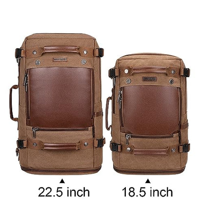 WITZMAN Travel Backpack for Men Women Carry on Luggage Backpack Canvas Rucksack Duffel bag with Shoe Compartment（A2021 big size brown） - color: 22.5 Inch Brown