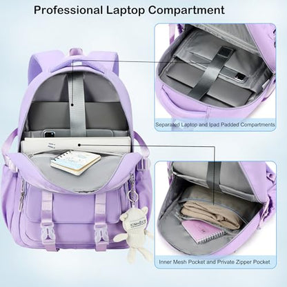 Hidds College Backpack Laptop Backpacks 15.6 Inch for Men Women Elementary Middle High School Book Bag For Teens Girls Boys Student Anti Theft Travel Daypack Large Bookbags-Purple - color: Purple