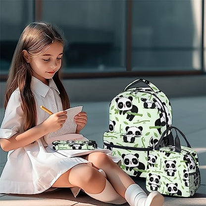 Panda Backpack with Lunch Box And Pencil Case, 16 Inch Panda Theme Bookbag with Adjustable Straps, Durable, Lightweight, Large Capacity, School Backpack for Girls Women - color: Panda3-2