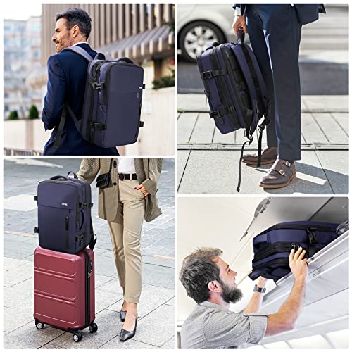 HOMIEE 40L Expandable Carry on Backpack Fit 15.6 Inch Laptop with USB Charging Port for Business Weekender, TSA Approved Personal Item Travel Backpack Waterproof Luggage Suitcase - color: Blue