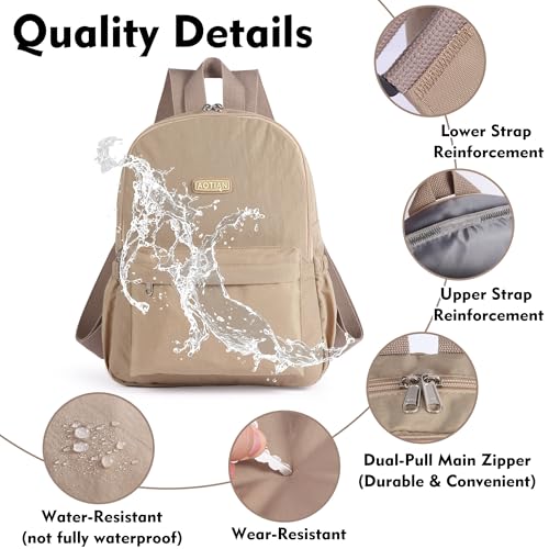 AOTIAN Lightweight Small Hiking Backpack for Women - Durable Water-Resistant Daypack for Travel, Camping & Outdoor Adventures - color: Khaki-small