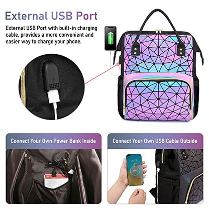 LOVEVOOK Geometric Luminous Purses and Handbags for Women Holographic Reflective Crossbody Bag Wallet - color: Black Purple