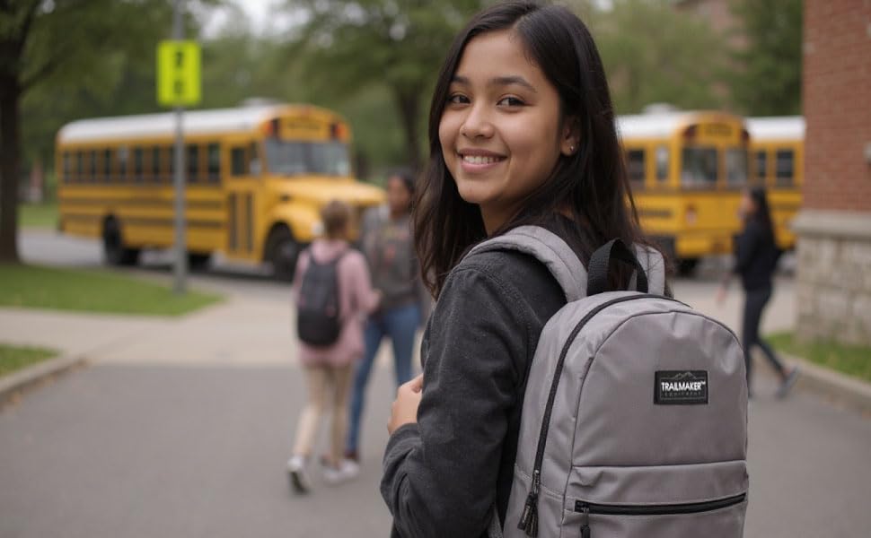 Trail maker Classic 17 inch Backpacks with Adjustable Padded Straps | School Backpacks for Girls, Boys (Grey) - color: Grey