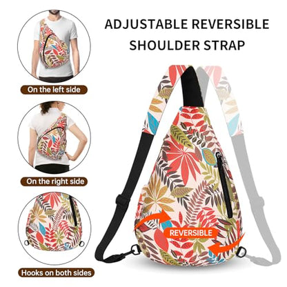 HUA ANGEL Crossbody Sling Bag for Men & Women Lightweight Waterproof Chest Shoulder Bag for Travel Hiking & Everyday Use - color: W-orange Maple Leaf
