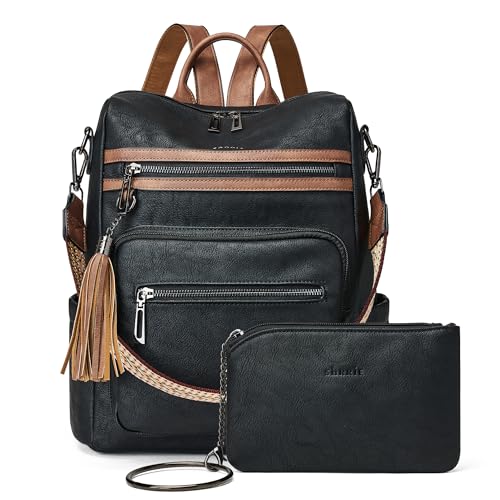 Shrrie Backpack Purse for Women Leather Backpack Fashion Designer Travel Backpack Convertible Shoulder Bag - color: 1-7 Black With Brown