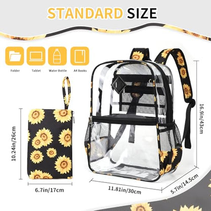 MUSEVOS Clear Backpack for School, Heavy Duty PVC Transparent Bookbag for Girls Stadium Approved See Through Backpack, Sunflowers - color: Sunflowers