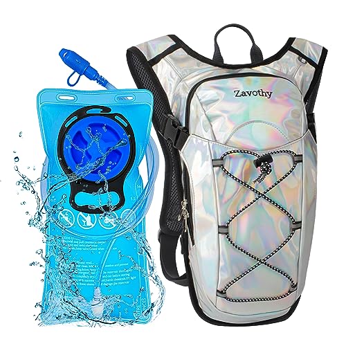 Reflective Hydration Backpack, Hydration Pack - Water Backpack with 2L Hydration Bladder, Essential for Festivals - Rave Hydration Pack for Hiking, Running, Cycling, and Festivals - color: Pearl White