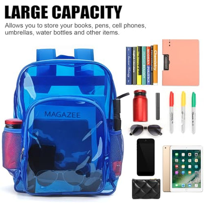Clear Backpack School Bag Stadium Approved Heavy Duty Large PVC Laptop Transparent Backpack See Through for Sports, Work, Stadium, Security, Travel, College - H18''xW14''xD8“ - color: Deep Blue