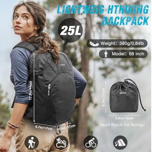 G4Free Hiking Backpack with Thickened Back Panel Packable 25L Lightweight Foldable Travel Daypack for Men Women(Black) - color: Black