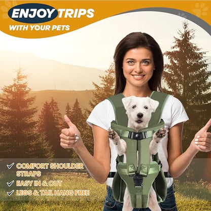 MAYASUR Pet Front Dog Carrier Backpacks, Adjustable Dog Backpack Carrier, Legs Out Easy-fit Dog Chest Carrier for Small to X Large Dogs, Dog Front Carrier for Hiking, Cycling (Army Green, Large)