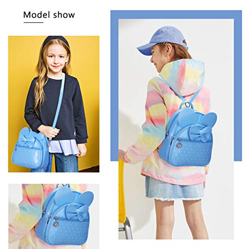 KL928 Girls Mini Backpack Bowknot Polka Dot Cute Small Daypacks Convertible Shoulder Bag Purse for Women - color: L.blue