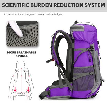 King'sGuard 60L Hiking Backpack for Men and Women Lightweight Camping Hiking Backpack with Rain Cover Large Waterproof Travel Backpack Backpacking Pack (Purple) - color: Purple