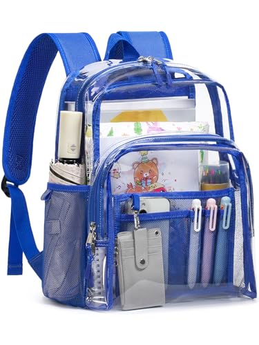Clear Backpack Heavy Duty, 15 Inch Large TPU Clear Bookbag for Boys Girls Adult, See Through Book Bag Transparent Backpacks with Multiple Pockets for School College Work Casual Sport, Blue - color: Blue, size: Small