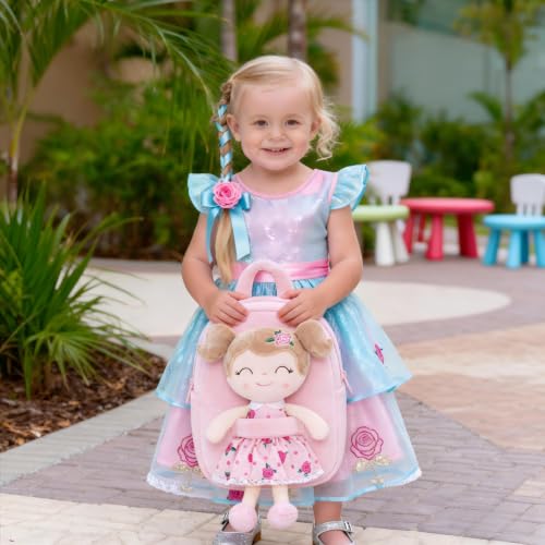 Gloveleya Toddler Backpack Baby Girl Gift Plush Bag Diaper Bag Plush Printed Flower Roses Backpack - color: A011 Printed Roses Backpack, size: 9 inches