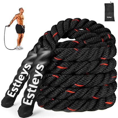 5.3lb Weighted Jump Rope, 10.5ft Adult Heavy Skipping Rope for Men and Women, Heavy Jump Ropes for Shaping Body, Home Workout, Total Body Workout Equipment (Black & Red)