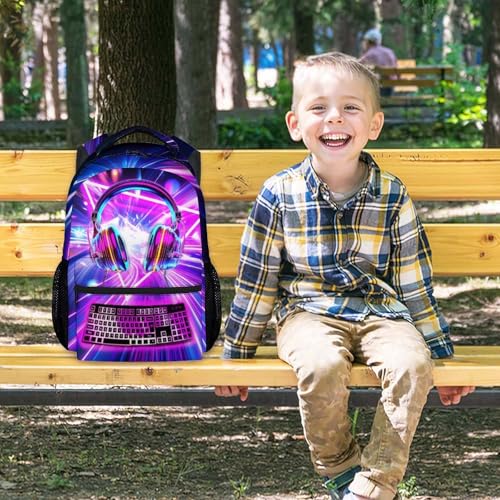 Boy Gamer Backpack for School, Ergonomic Game Bookbag with Padded Shoulder Straps; 17 Inch Lightweight Gaming Backpacks with Adjustable Reinforced Straps for Teen Boys Preschoolers - color: Light Purple