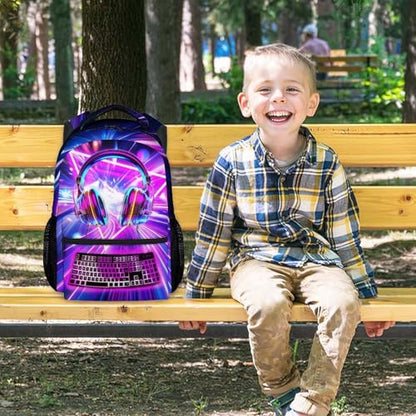 Boy Gamer Backpack for School, Ergonomic Game Bookbag with Padded Shoulder Straps; 17 Inch Lightweight Gaming Backpacks with Adjustable Reinforced Straps for Teen Boys Preschoolers - color: Light Purple