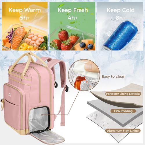 MATEIN Lunch Backpack for Women, Teacher Backpack with Lunch Compartment Detachable, Fit 15.6 Inch Laptop, College Computer Backpacks Meal Prep Work Bag Gift for Nurse Commute Office, Pink - color: Pink