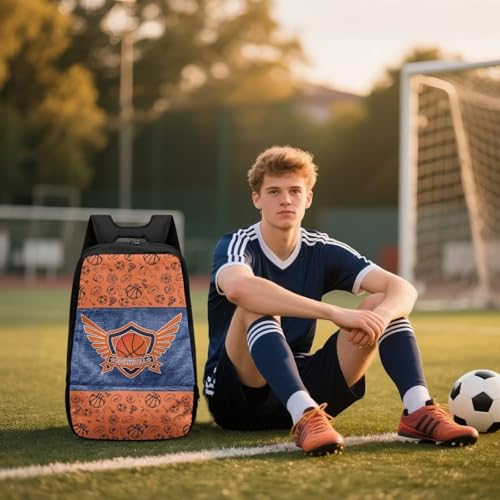 18.5in Basketball Backpack Basketball Bag with Shoe Compartment & Ball Holder, Waterproof Bag for Soccer Volleyball - color: Basketball Text Pattern Print