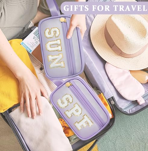 COSHAYSOO Clear Sunscreen Bag Makeup Toiletries Pouch Beach Vacation Essentials Summer Travel Stuff Accessories Personalized Graduation Gifts for Her Women College Teen Girls Teacher Nurse Purple SPF - color: Purple-SPF