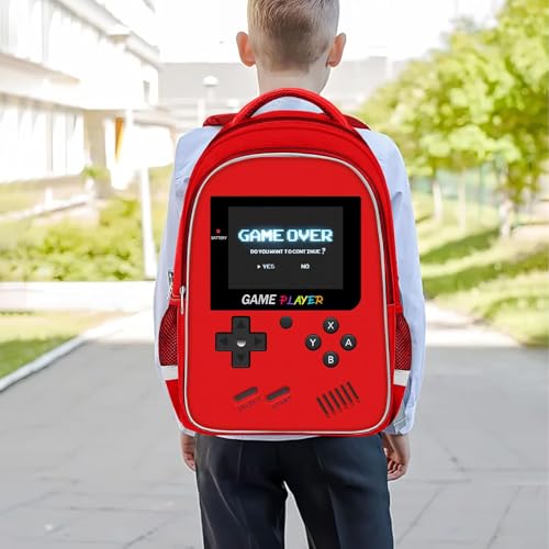 Backpack for School Boys,Gamer Boys Backpack for Elementary Middle School,Student Bookbag for Ages 6-18 Kids Children Teens,17″ Video Game Bookbag Travel Back Pack - color: Game Backpack-red