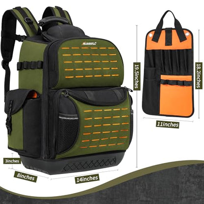 BLISSWILL Tool Bag Backpack for men,Heavy Duty Tool Backpack Bag with Waterproof Molded Base，62 Pockets/40 Loops Heavy Duty Tools Organizer Bags/Electrician/Industrial/Construction Work Backpack - color: Army green