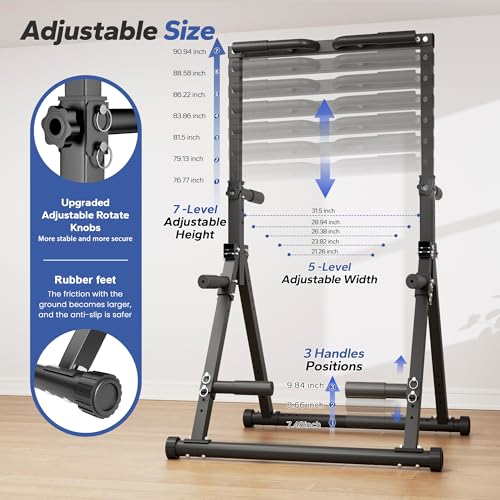 Foldable Pull Up Bar Free Standing, Strength Training Pull-up Bars Adjustable Pull Up Station, Power Tower Pull Up Bar MultiFunction Pull Up Dip Station Workout Equipment For Home Gym Support 480 LBS - color: black