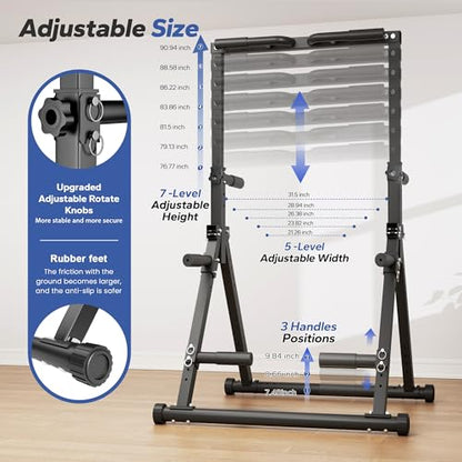 Foldable Pull Up Bar Free Standing, Strength Training Pull-up Bars Adjustable Pull Up Station, Power Tower Pull Up Bar MultiFunction Pull Up Dip Station Workout Equipment For Home Gym Support 480 LBS - color: black