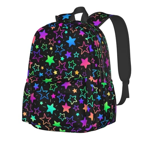 cfpolar 17 Inch Backpack Bright Neon Stars Laptop Bag Shoulder Bag School Bookbag Casual Daypack For Boys Girls - color: A4-bright Neon Stars1