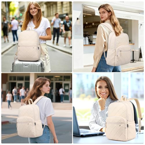 ZUBOND Backpack for Women, Quilted Puffer Casual Daypack, College School Backpack for Girls, Water-Resistant Bookbag for 15.6 Inch Laptop - color: Beige