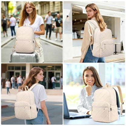 ZUBOND Backpack for Women, Quilted Puffer Casual Daypack, College School Backpack for Girls, Water-Resistant Bookbag for 15.6 Inch Laptop - color: Beige