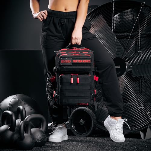 WOLFpak 25L Athletic Gym Backpack (Red Wolf) Durable 1000D Waterproof Oxford Material with MOLLE Webbing, Laptop Pocket & Dual Cup Holders, Durable Fitness/Travel/Military Daypack - color: Red Wolf